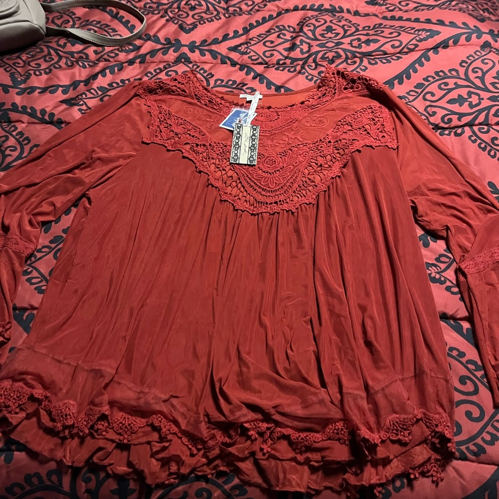 Orange rustic lace blouse